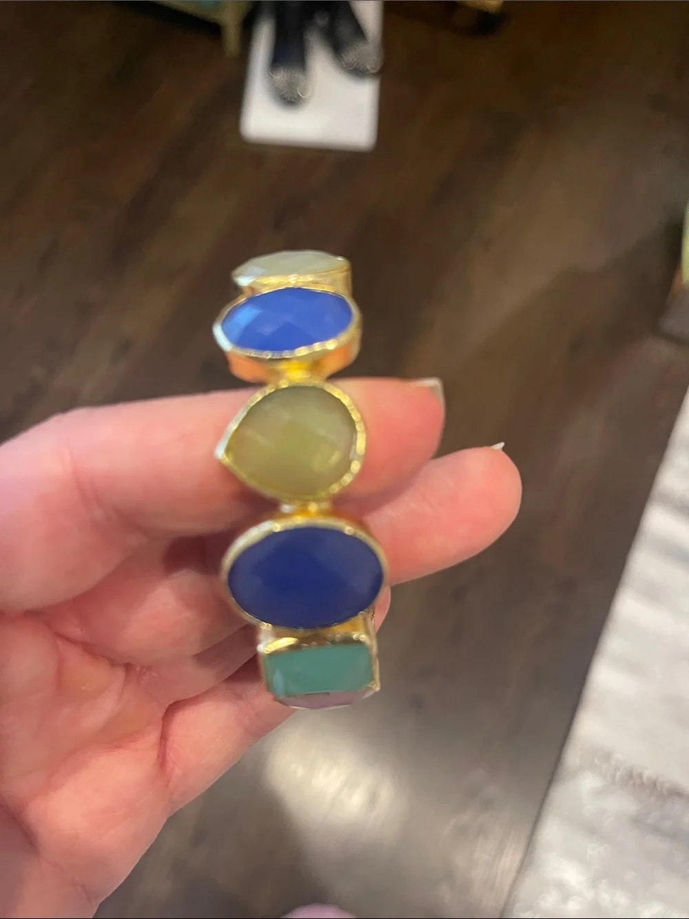 Turkish adjustable handmade Gold-Tone Stone Cuff Bracelet - Green & Blue
